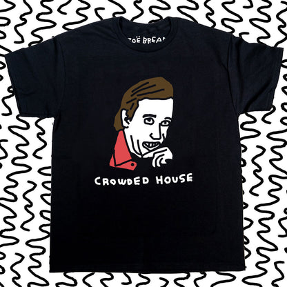 a t-shirt with crowded house written on the front of it