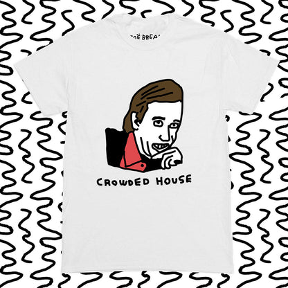 a t-shirt with crowded house written on the front of it